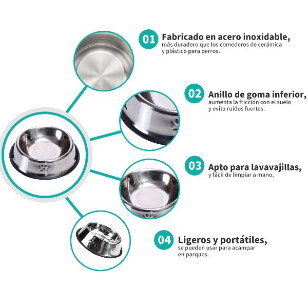 Comederos de acero inoxidable para perros y gatos