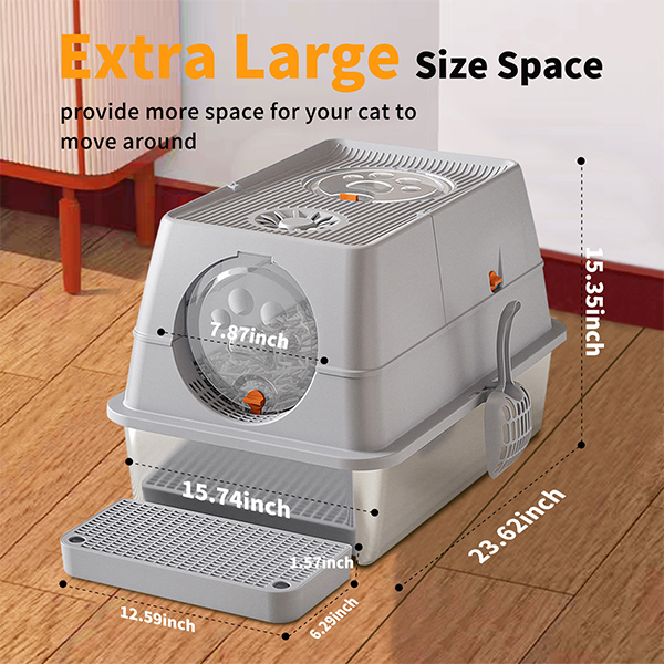 Fully enclosed-cat litter box